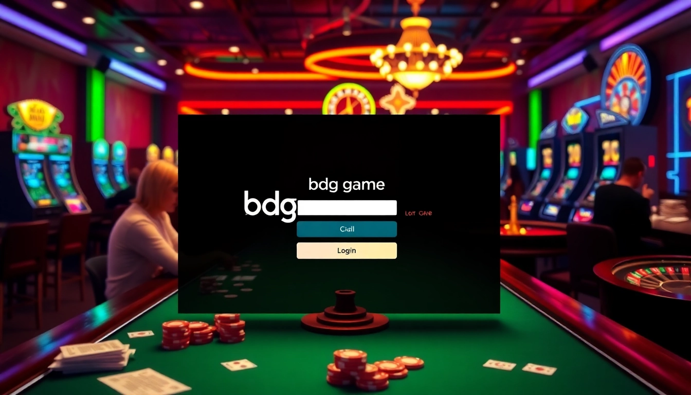 Seamless bdg game login experience showcased amidst vibrant casino activities.