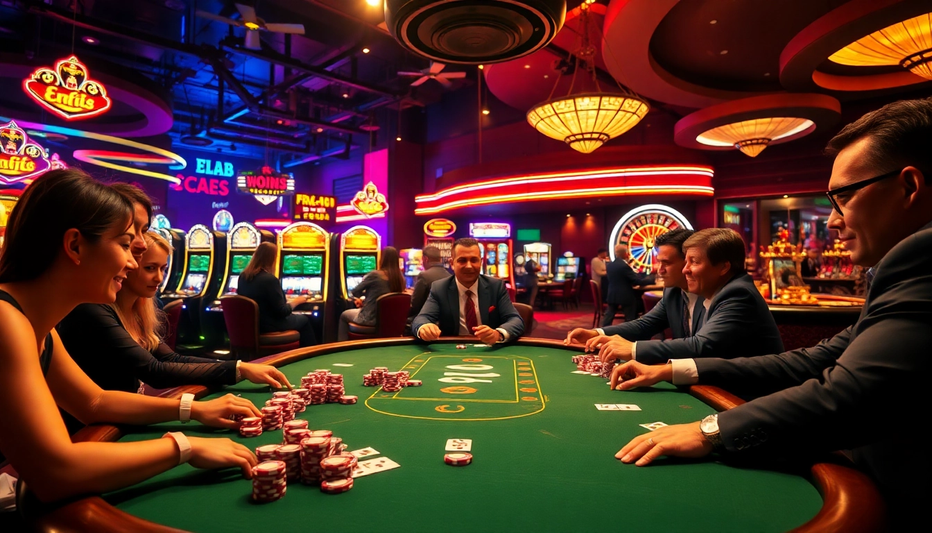 A colorful poker table scene with players focused on their cards, showcasing e28 betting slips among vibrant poker chips in a lively casino environment.