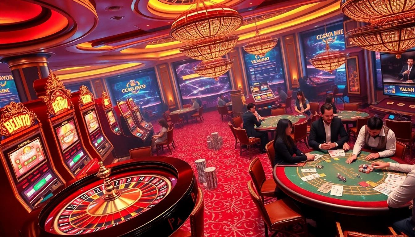 Experience the thrill of winning at trang chủ go8 casino, featuring vibrant slot machines and active gaming tables.