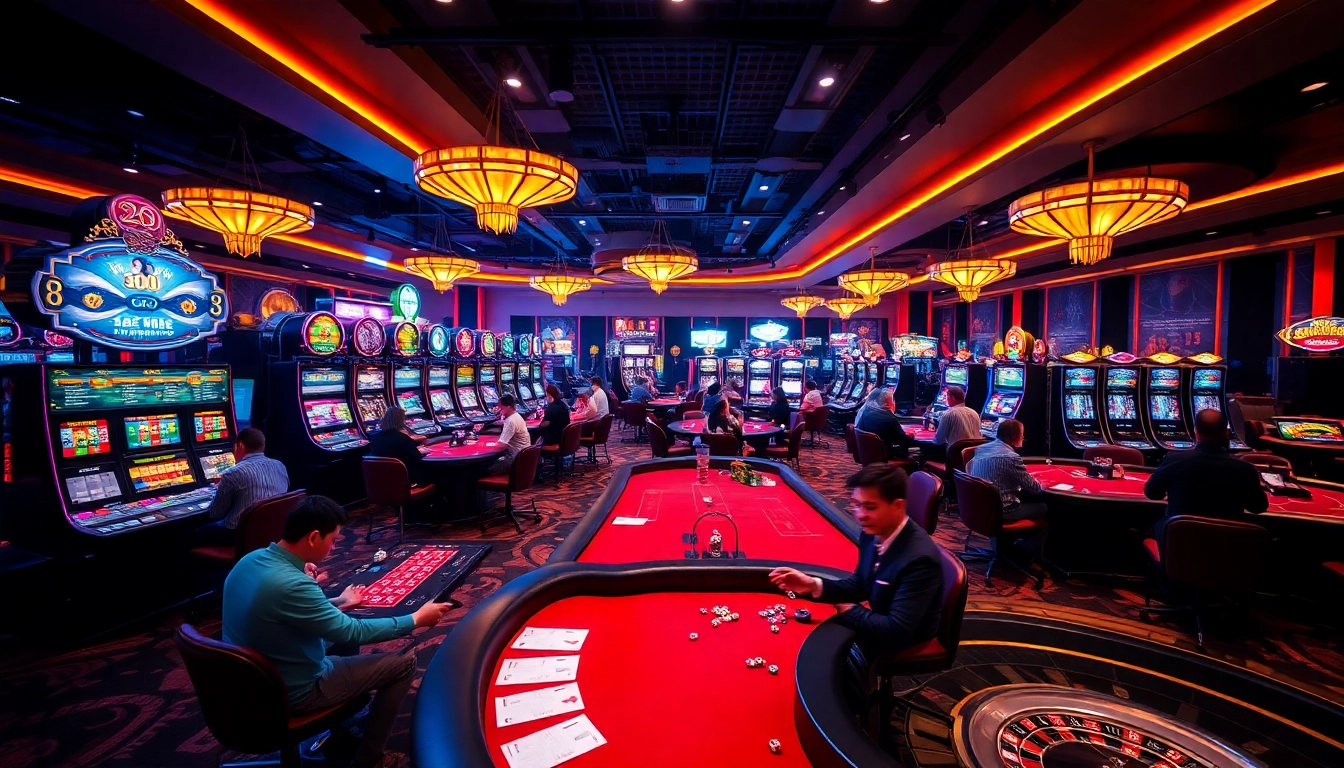 Experience the thrill of RR88 casino games, featuring vibrant tables, rolling dice, and colorful poker chips in an exciting atmosphere.