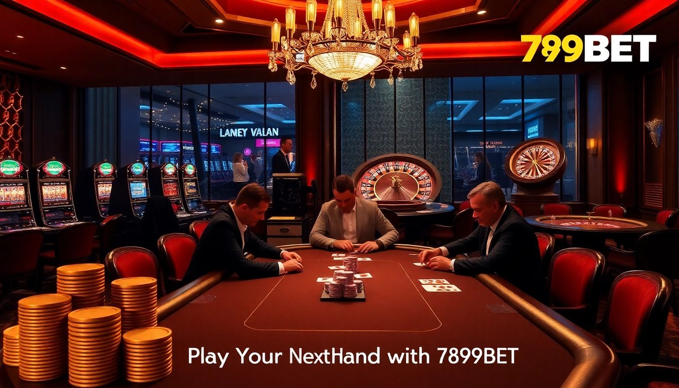 Experience the thrill of poker at 789BET's luxurious casino with vibrant chips and engaging players.