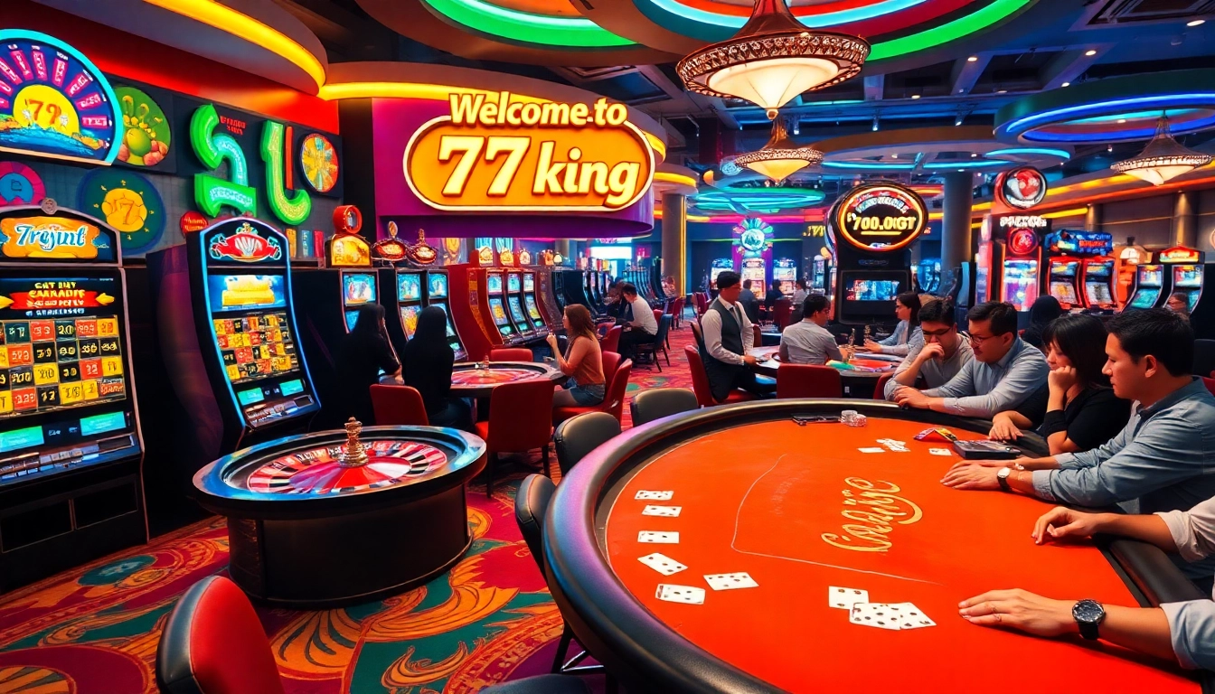 Experience the thrill at 79king Casino with vibrant slot machines and engaging poker players.